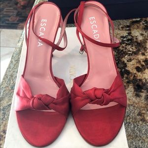 Escada Red Satin Ankle Strap Pumps